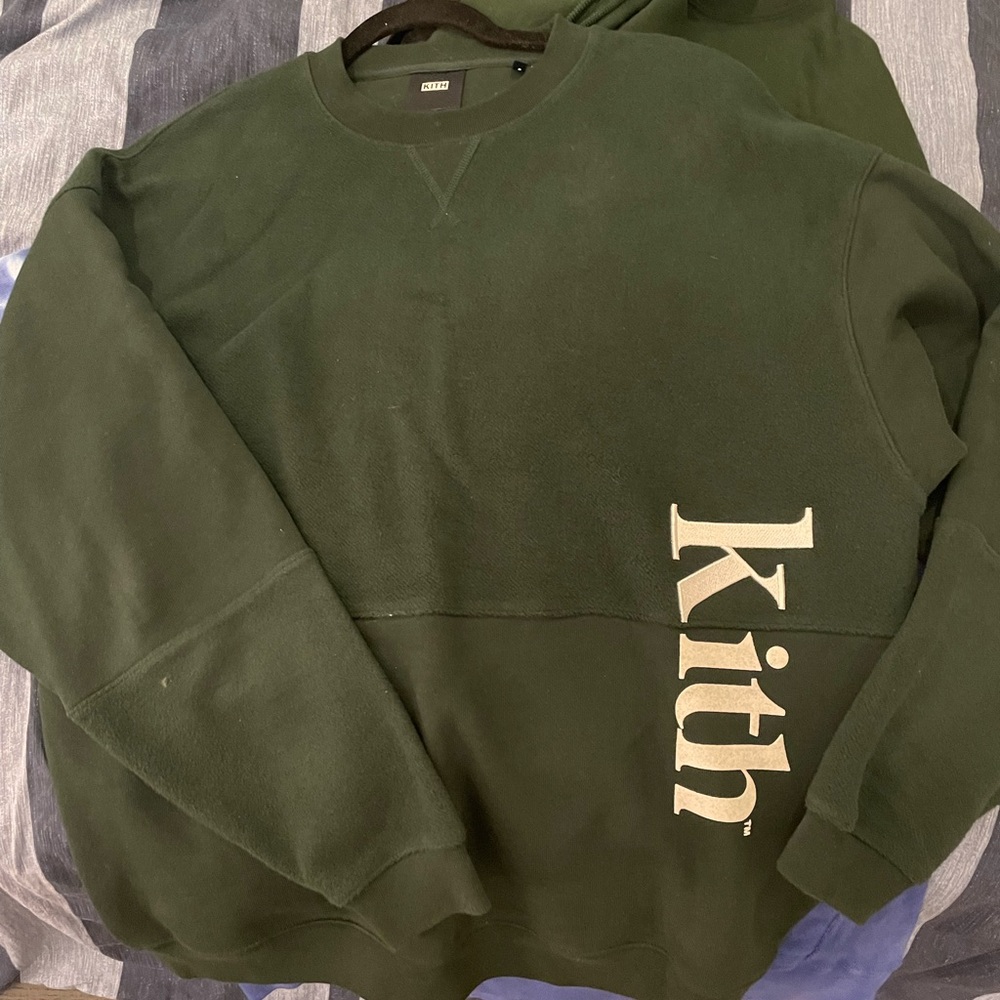 Size L green Kith “inside out” crewneck sweatshirt.